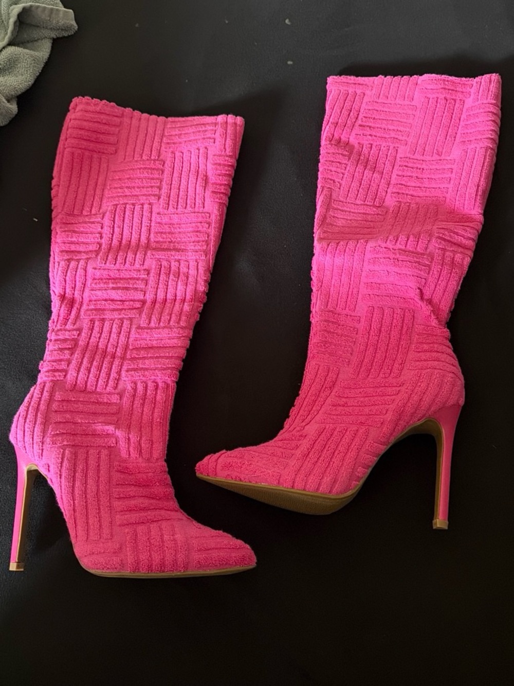 Hot Pink Women's Textured Knee-High Stiletto Boots